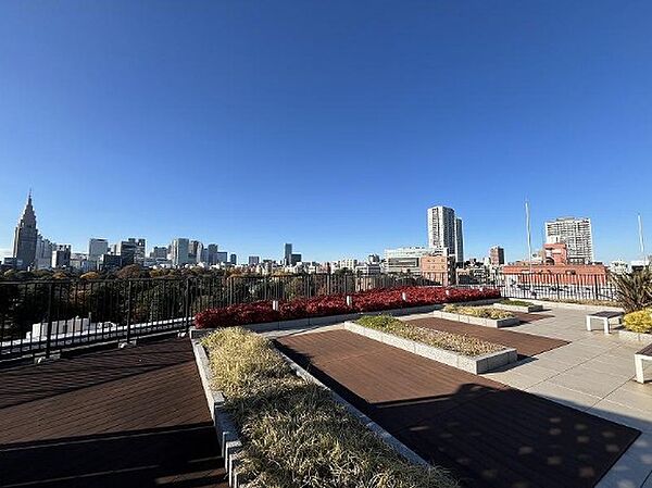 眺めの良い屋上庭園からは新宿御苑の緑が臨めます