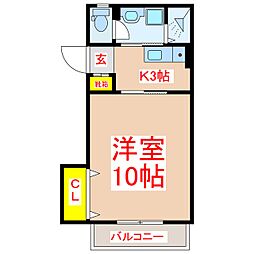 ラ・ヴィエルジュ武 1Kの間取図画像