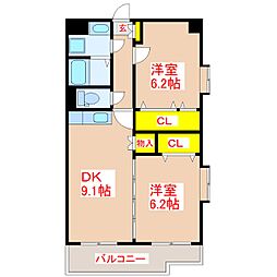 エリシオン　マキ 3階2DKの間取り