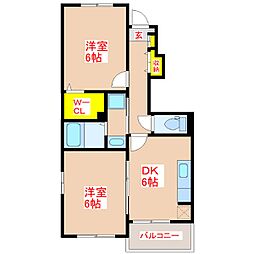 エアリーヒルズＡ 1階2DKの間取り
