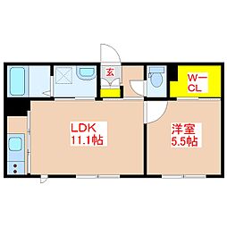 ベルカントさくら　A棟 1階1LDKの間取り