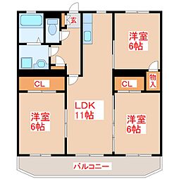 エスペーロ春山 3階3LDKの間取り
