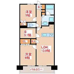 MJR鹿児島中央駅前 THE GARDEN 2SLDKの間取図画像