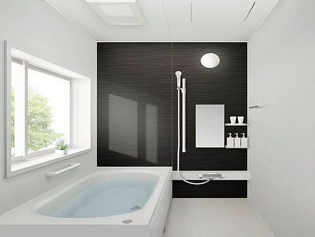 くつろげて大幅な節水”スマートラインバス”。高断熱浴槽採用で冷めにくい。浴室暖房換気乾燥機完備。