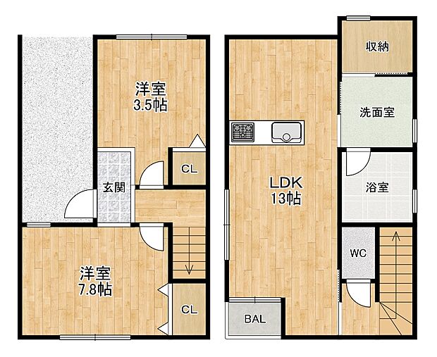 仁和寺町中古戸建　売買(2LDK)の間取り