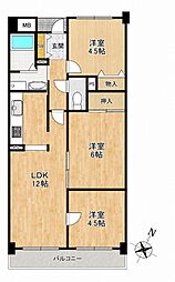 ロイヤルシャトー交野 3LDKの間取図画像