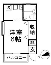 西武新宿線 中井駅 徒歩6分の賃貸アパート 2階ワンルームの間取り