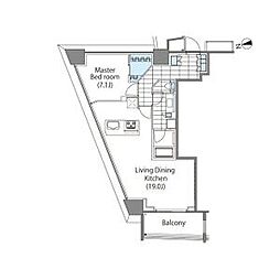 都営大江戸線 東新宿駅 徒歩2分の賃貸マンション 14階1LDKの間取り