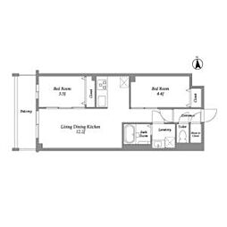 西武新宿線 西武新宿駅 徒歩3分の賃貸マンション 2階2LDKの間取り