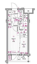 東京メトロ東西線 落合駅 徒歩9分の賃貸マンション 2階2Kの間取り