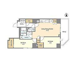 小田急小田原線 代々木八幡駅 徒歩9分の賃貸マンション 13階2LDKの間取り