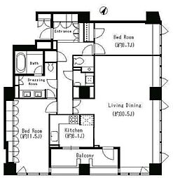 都営三田線 目黒駅 徒歩6分の賃貸マンション 19階2LDKの間取り