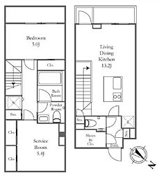 東京メトロ日比谷線 中目黒駅 徒歩6分の賃貸マンション 2階2LDKの間取り