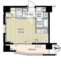 JR山手線 渋谷駅 徒歩10分の賃貸マンション 8階1Kの間取り