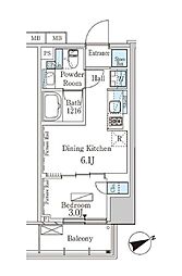 新交通ゆりかもめ 芝浦ふ頭駅 徒歩7分の賃貸マンション 3階1DKの間取り