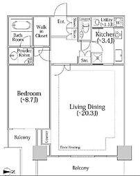 都営新宿線 曙橋駅 徒歩6分の賃貸マンション 35階1LDKの間取り
