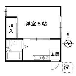 西武新宿線 中井駅 徒歩2分の賃貸アパート 1階1Kの間取り