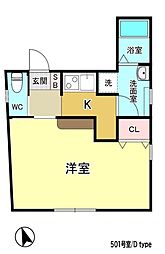 西武新宿線 下落合駅 徒歩3分の賃貸マンション 4階1Kの間取り