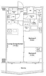 京王井の頭線 神泉駅 徒歩6分の賃貸マンション 10階2LDKの間取り
