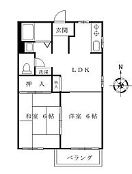 東京メトロ東西線 高田馬場駅 徒歩10分の賃貸アパート 2階2LDKの間取り