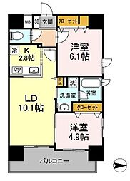 東京メトロ東西線 早稲田駅 徒歩6分の賃貸マンション 13階2LDKの間取り