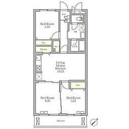 西武新宿線 下落合駅 徒歩7分の賃貸マンション 1階3LDKの間取り