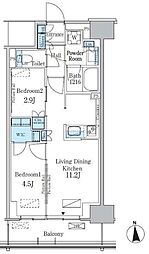 JR総武線 大久保駅 徒歩6分の賃貸マンション 2階2LDKの間取り