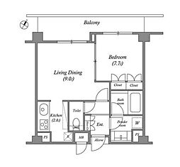 東京メトロ日比谷線 広尾駅 徒歩7分の賃貸マンション 2階1LDKの間取り