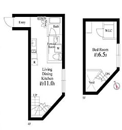 東京メトロ東西線 早稲田駅 徒歩7分の賃貸マンション 4階1LDKの間取り
