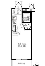 都営大江戸線 中井駅 徒歩4分の賃貸マンション 2階ワンルームの間取り