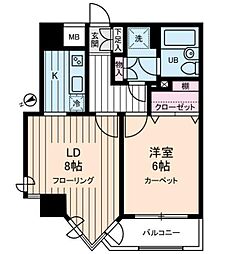 東京メトロ丸ノ内線 新中野駅 徒歩3分の賃貸マンション 6階1LDKの間取り