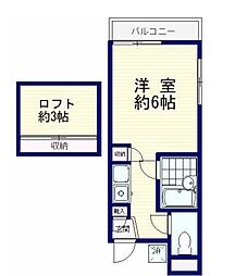 東京メトロ丸ノ内線 中野新橋駅 徒歩10分の賃貸マンション 2階ワンルームの間取り