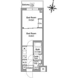 東京メトロ東西線 落合駅 徒歩8分の賃貸マンション 1階2Kの間取り
