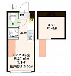 JR総武線 高円寺駅 徒歩7分の賃貸アパート 2階ワンルームの間取り