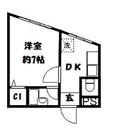 JR総武線 東中野駅 徒歩4分の賃貸マンション 3階1DKの間取り