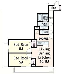 京王井の頭線 西永福駅 徒歩10分の賃貸アパート 2階2LDKの間取り