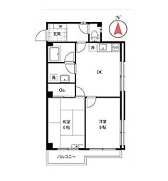JR中央線 高円寺駅 徒歩10分の賃貸マンション 3階2DKの間取り
