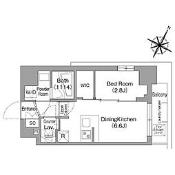 東京メトロ丸ノ内線 新中野駅 徒歩3分の賃貸マンション 8階1DKの間取り