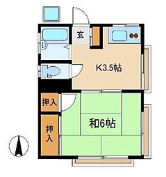 東京メトロ丸ノ内線 中野新橋駅 徒歩7分の賃貸アパート 2階1Kの間取り