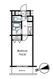 都営大江戸線 西新宿五丁目駅 徒歩7分の賃貸マンション 5階1Kの間取り