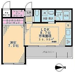 東京メトロ東西線 中野駅 徒歩3分の賃貸マンション 2階1LDKの間取り