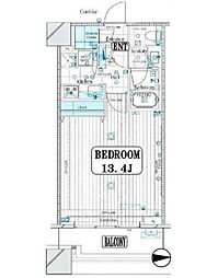 都営大江戸線 都庁前駅 徒歩8分の賃貸マンション 16階1Kの間取り