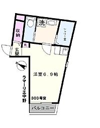 西武新宿線 野方駅 徒歩14分の賃貸アパート 3階ワンルームの間取り