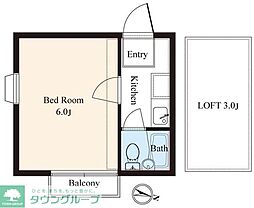 テラスハイジ 2階1Kの間取り
