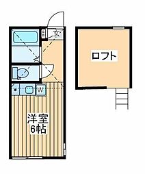 ユナイト白楽ルーシア 1階ワンルームの間取り
