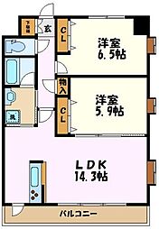 カーサヴィレンテ 1階2LDKの間取り