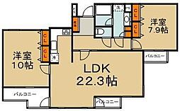 コリーヌ北寺尾 2LDKの間取図画像