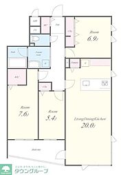 都営大江戸線 練馬春日町駅 徒歩8分の賃貸マンション 2階2LDKの間取り