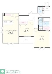 都営大江戸線 練馬春日町駅 徒歩8分の賃貸マンション 1階2LDKの間取り