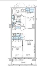 JR山手線 駒込駅 徒歩8分の賃貸マンション 5階2LDKの間取り